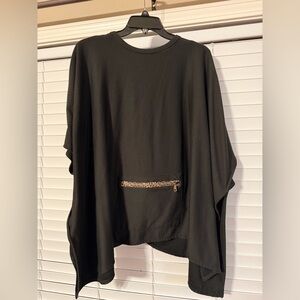 Black Poncho with Leopard Pocket